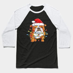 English Bulldog Santa Christmas Tree Lights Xmas Gifts Boys Baseball T-Shirt